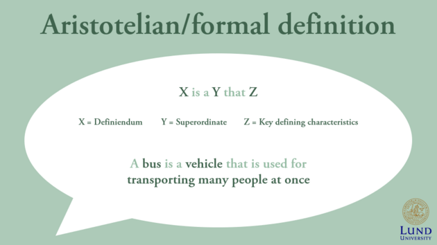 A presentation slide introducing the Aristotelian definition